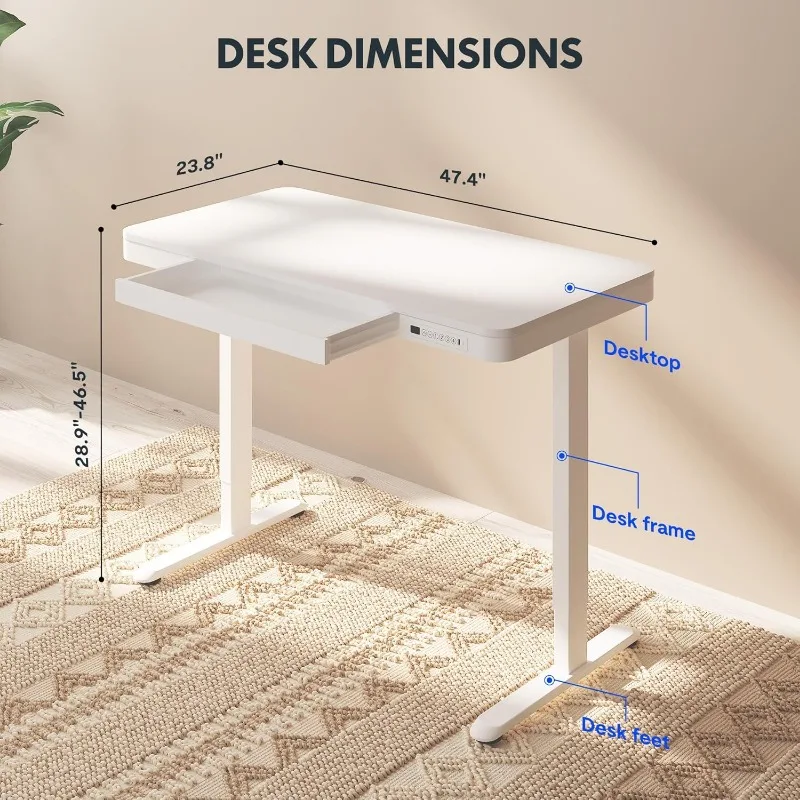 FLEXISPOT Comhar Electric Standing Desk with Drawers Charging USB A to C Port, Height Adjustable 48" Whole-piece Home Office