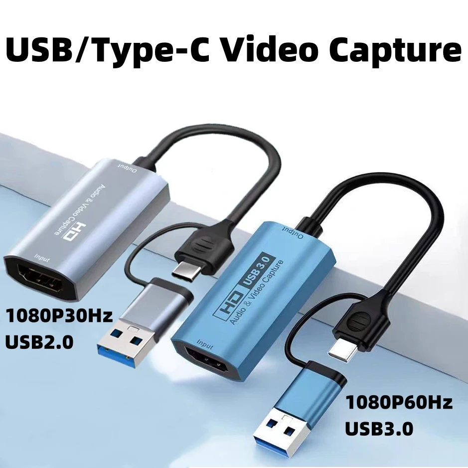 

1080P 30/60FPS Video Capture Card 4K HDMI-compatible to USB-A/Type-C Game Grabber for PC Xbox Camera Live Streaming Broadcast