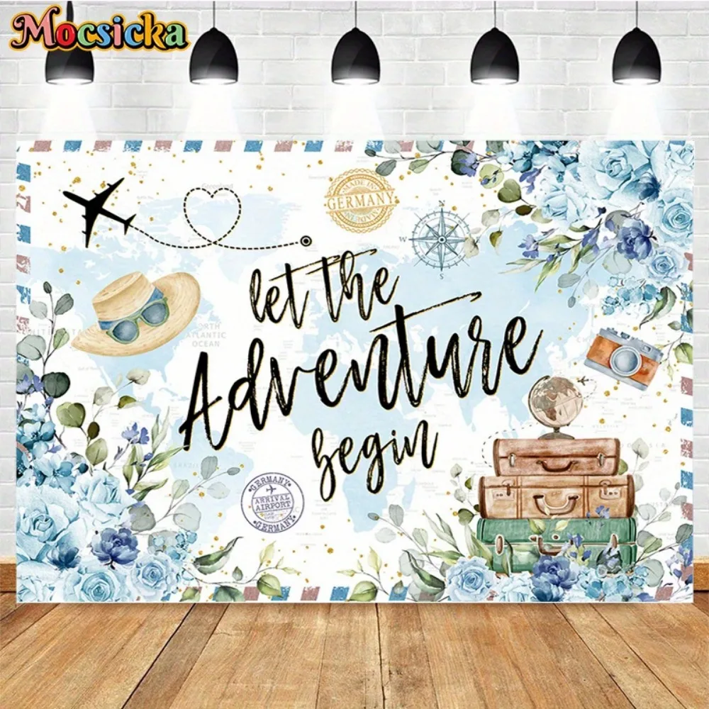 Adventure Awaits Backdrop World Map Let The Adventure Begin Baby Shower Party Decorations Large Travel Theme