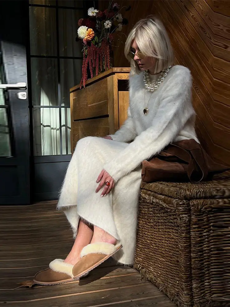 

Chic Knitted O-Neck Sweater Set Women's Solid Long Sleeved Sweater Slim High Waist Maxi Skirt Suits Autumn Winter Lady Outfits