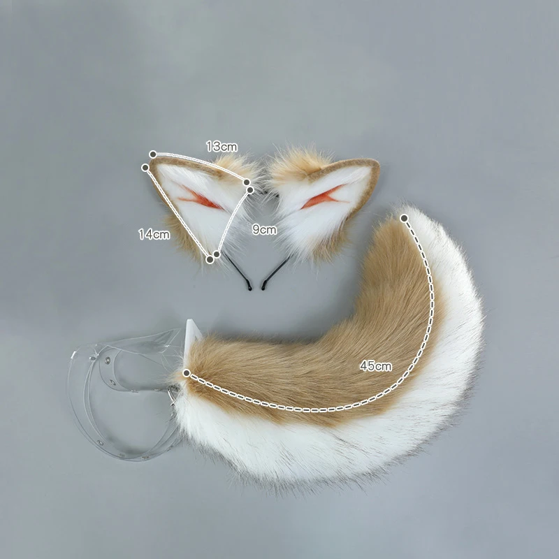 Simulation Shiba Inu Ear Headwear Plush Animal Cosplay Accessories Kahaki Headband Tail Girls Kawaii Lolita JK Costume Props