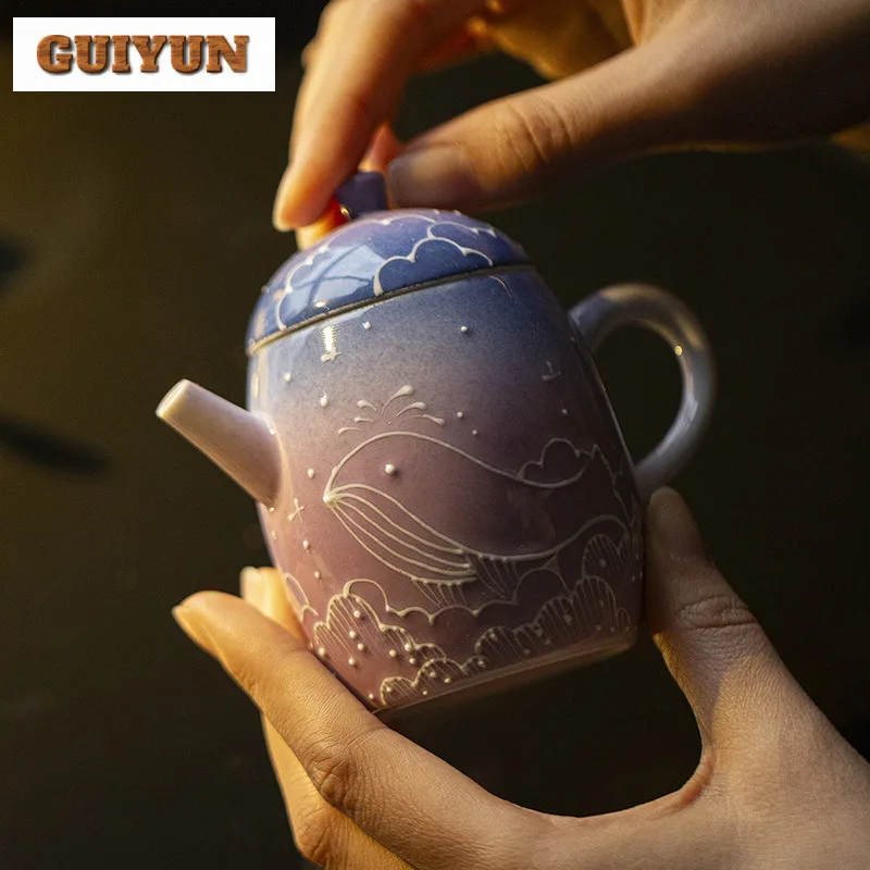 150ml Starry Sky Hand Painted Purple Whale Arita Porcelain Teapot Antique Tea Infuser Pot Tea Maker Kettle With Filter Cafes