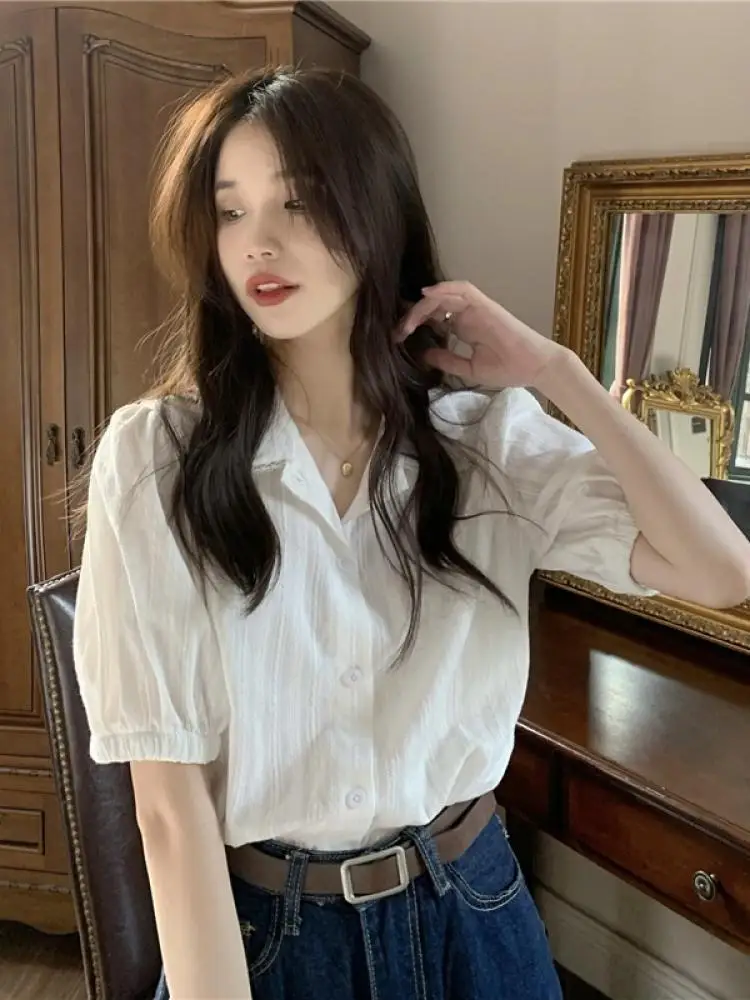 

Korean Style Sweet Short Sleeve Shirt Women's Summer New Design Loose White Top Lace Trim Breathable Skin-Friendly Neck