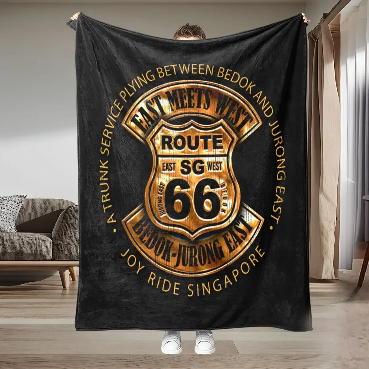 Retro pattern of Route 66 Flannel printed blanket suitable for all seasons suitable for living room office sofa and travel