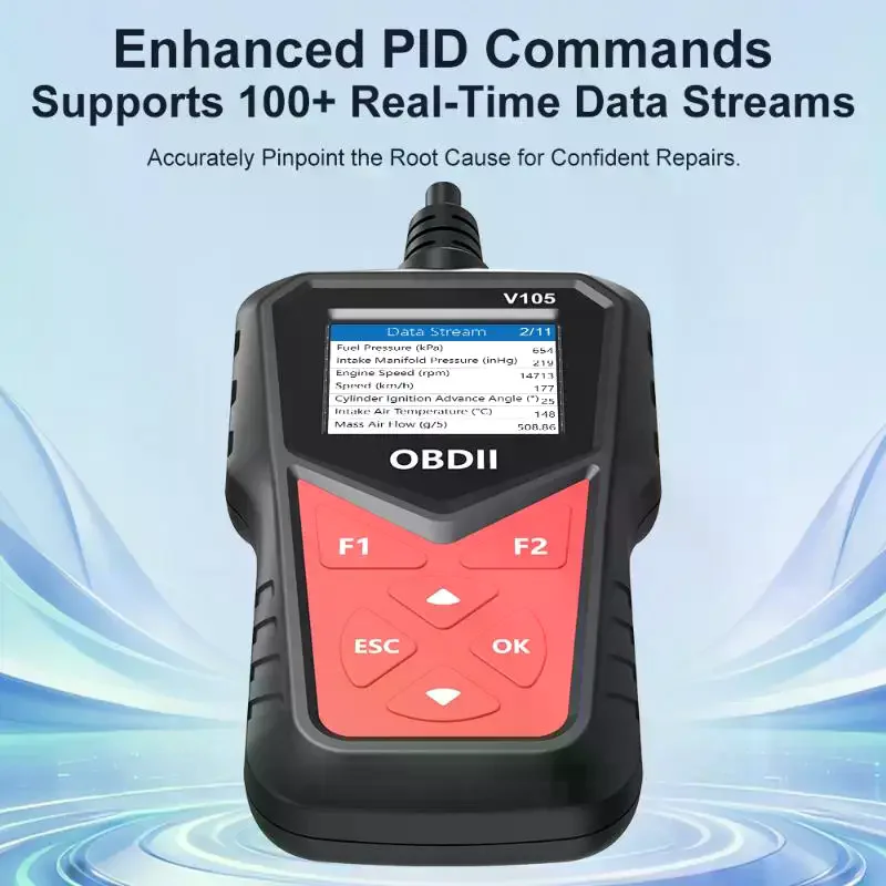 V105 OBDII Automotive Diagnostic Tool With DTC Lookup And Battery Test For DIY Car Owners Daily Vehicle Health Maintenance Check