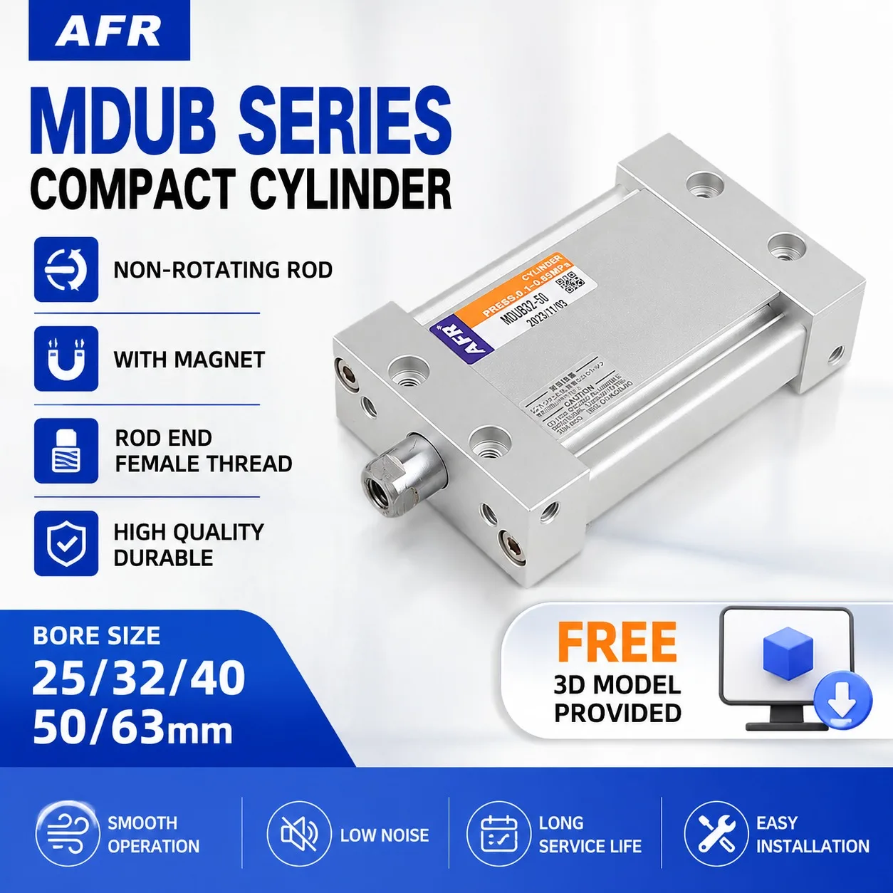 

MDUB25 32 40 50 63 Non-Rotating Rod Plate Cylinder Double Acting Stroke 5-300mm Built-in Magnet Female Rod End Thread