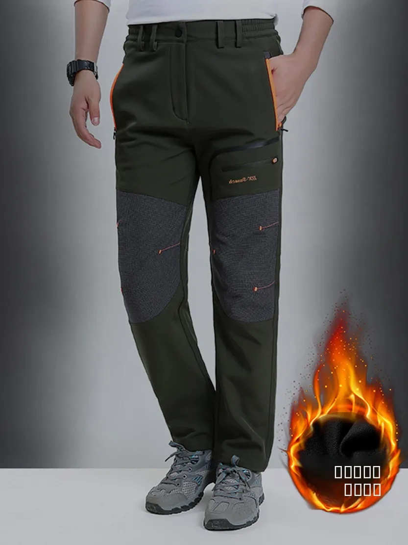 

Outdoor Winter Fleece Lined Hiking Sports Casual Pants Men's Warmth Cold Resistant Workwear Trousers Quick Dry Utility Pants