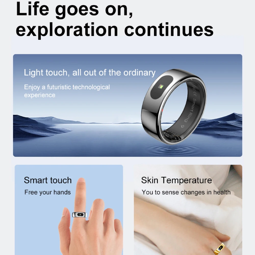 Smart Ring Men Women Fashion 5ATM Waterproof Heart Rate Temperature Blood Oxygen Sports Information Reminder Music Control Rings