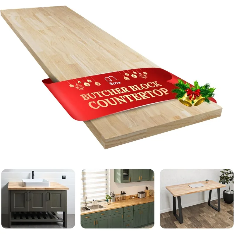 

Bme Hevea Solid Wood Butcher Block Countertop, Unfinished Butcher Block Table Top for DIY Washer Dryer/Island/Kitchen