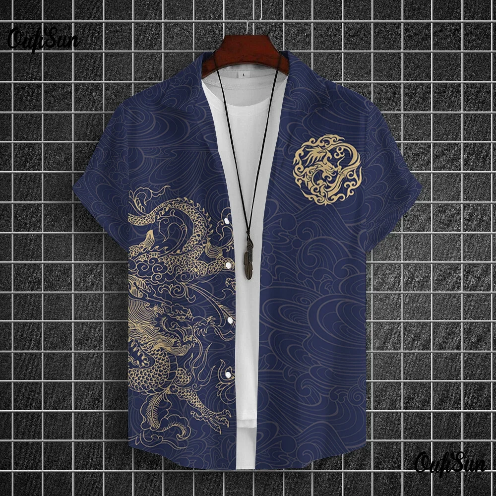 Camisa de manga corta con estampado 3D de año del Dragón para hombre, Top holgado de talla grande, Feliz Año Nuevo, verano, nuevo, 2024