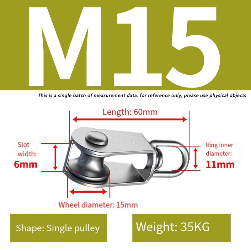 M15 M20 M25 M32 M50 M75 M100 Acciaio inossidabile 304 Ruota singola o doppia Girevole Corda di sollevamento Puleggia Blocco per fune metallica 1 PZ