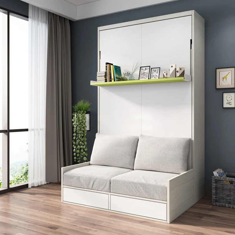 MANBAS Electric Sofa Murphy Bed, Fabric Sofa Foldable Wall Bed, Home Bedroom Queen Camas Rectangle Lit 2 Personnes and Mattress