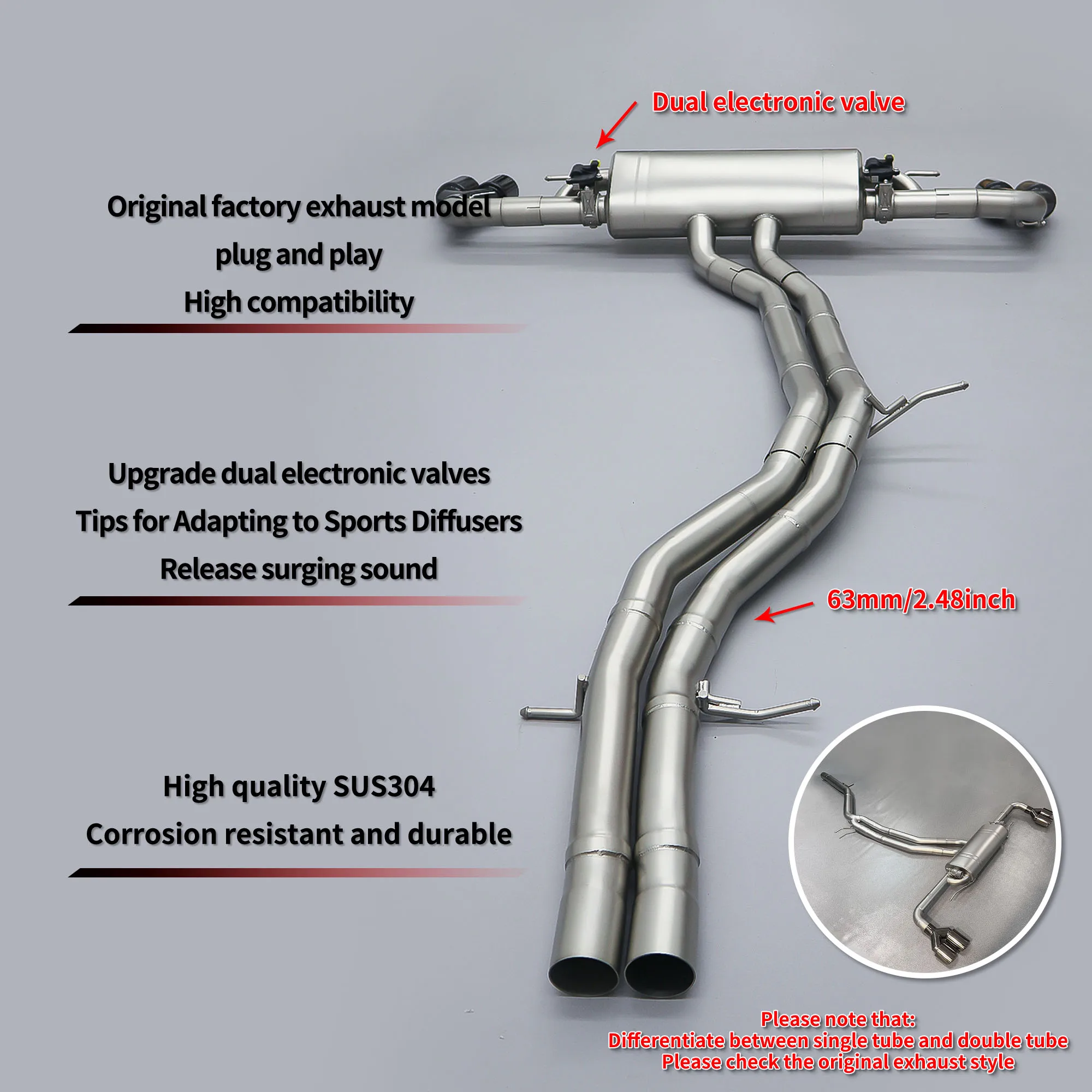 

Stainless Steel Valved Catback Exhaust For Audi Q7 Q8 3.0T Muffler Valves Auto Performance Parts Exhaust