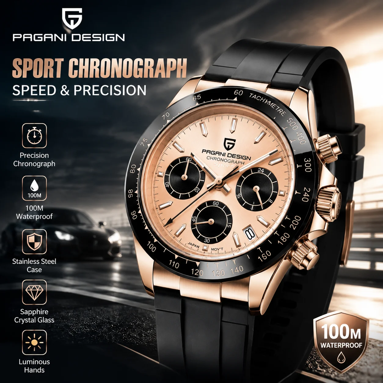 PAGANI Men's Quartz Watch Classic Fashion Sapphire Mirror Waterproof Watch 40MM Dial Multifunctional Chronograph Casual Watch.