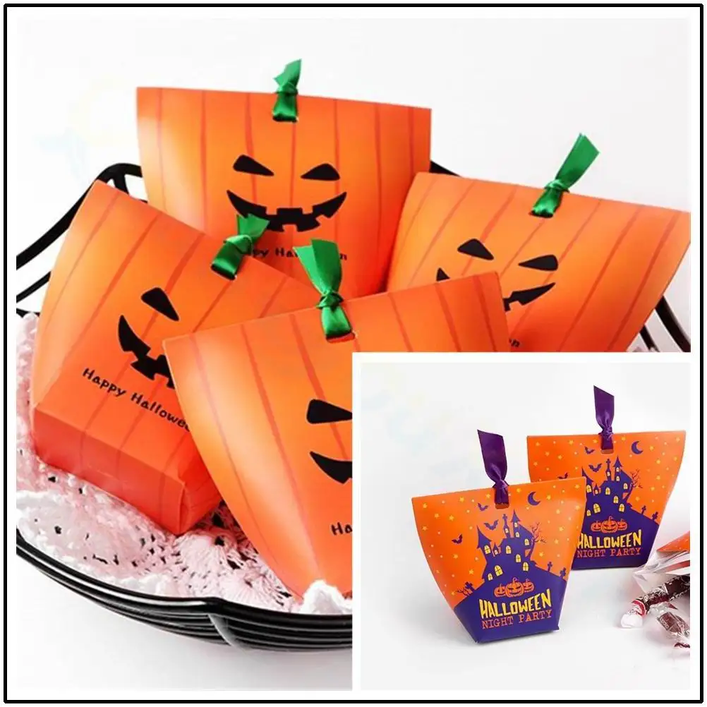 

5pcs Halloween Goody Box Treat Candy Box Paper Pillow Bag for Trick or Treating Halloween Event Party Favor Kids Classroom