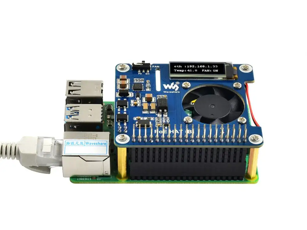 Waveshare Power over Ethernet HAT (B) for Raspberry Pi 3B+/4B and 802.3af PoE network