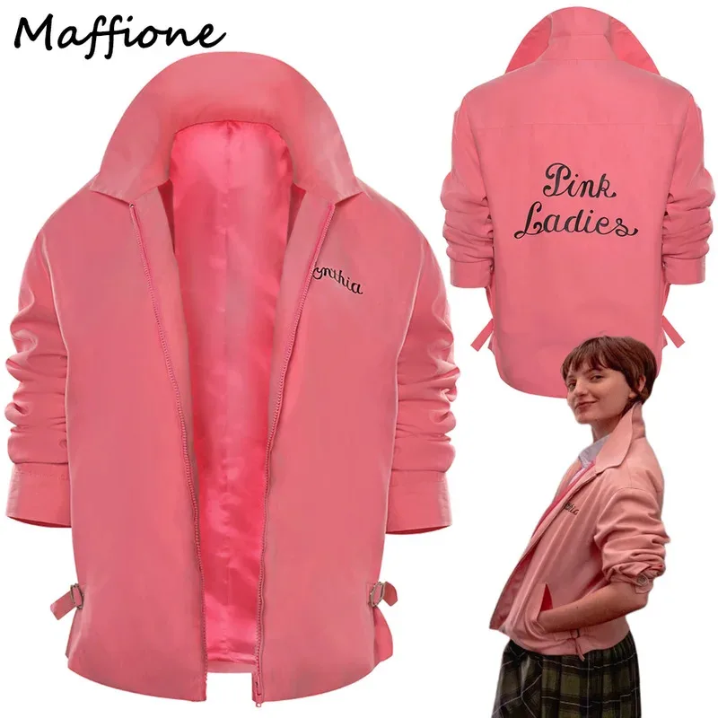 

Grease Cos Pink Ladies Cynthia Cosplay Costume Coat Outfits Casual Women Pink Casual Swearshirt Female Halloween Carnival Suit