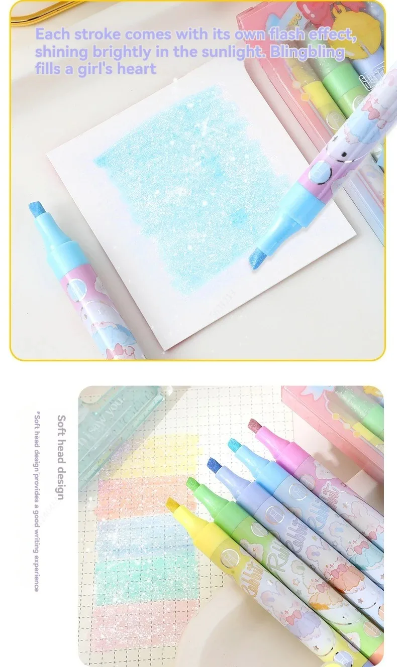 10 Farben ästhetische Stern Glitter Text marker glänzende Sammelalbum Gekritzel Stifte Notebook Highlight Marker Stift Kawaii Kinder Briefpapier – Detail 6