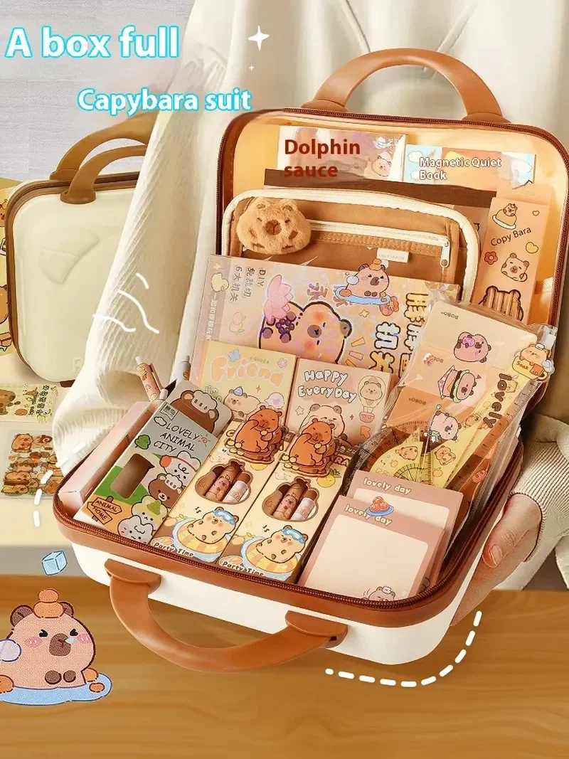 Abundant Capybara Stationery Set Trendy School Supplies Set Cute Fashion Stationery Kit Gift Kawaii Scholar Kit Back To School