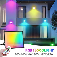 AC220V RGB Floodlight Outdoor Lighting 20W 30W 50W 100W 150W 200W Remote Control Waterproof IP66 Wall Lamp LED Spotlight