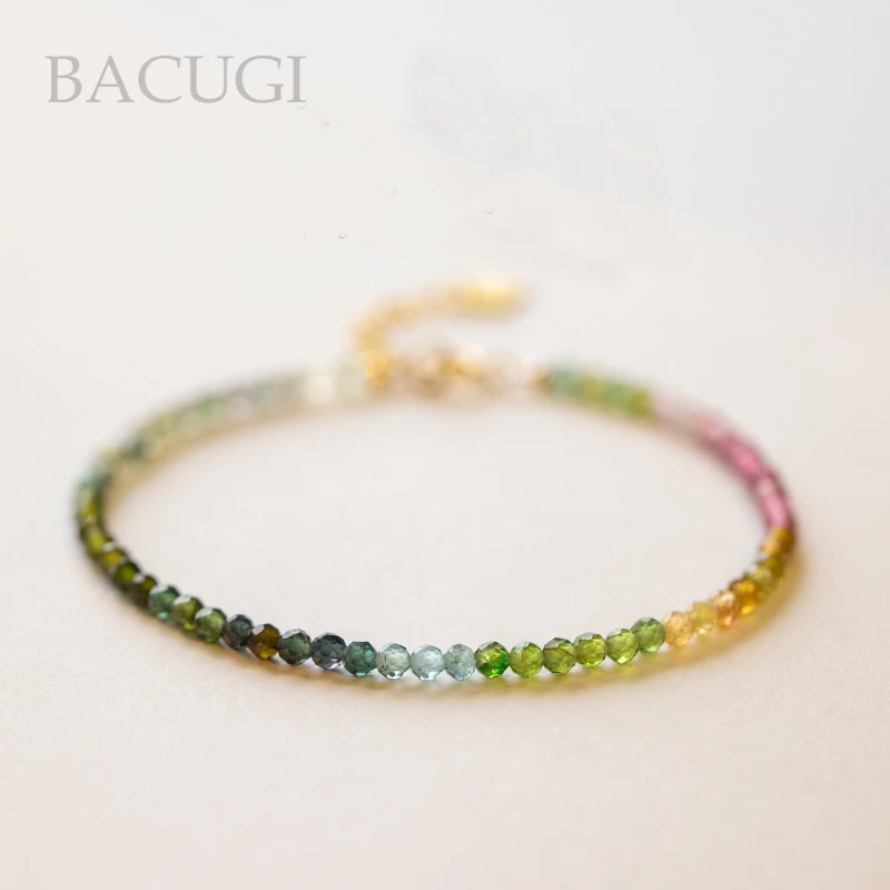

2026 Новый ручной работы 3 мм красочные натуральные турмалиновые бусины браслет тонкие браслеты для женщин регулируемые