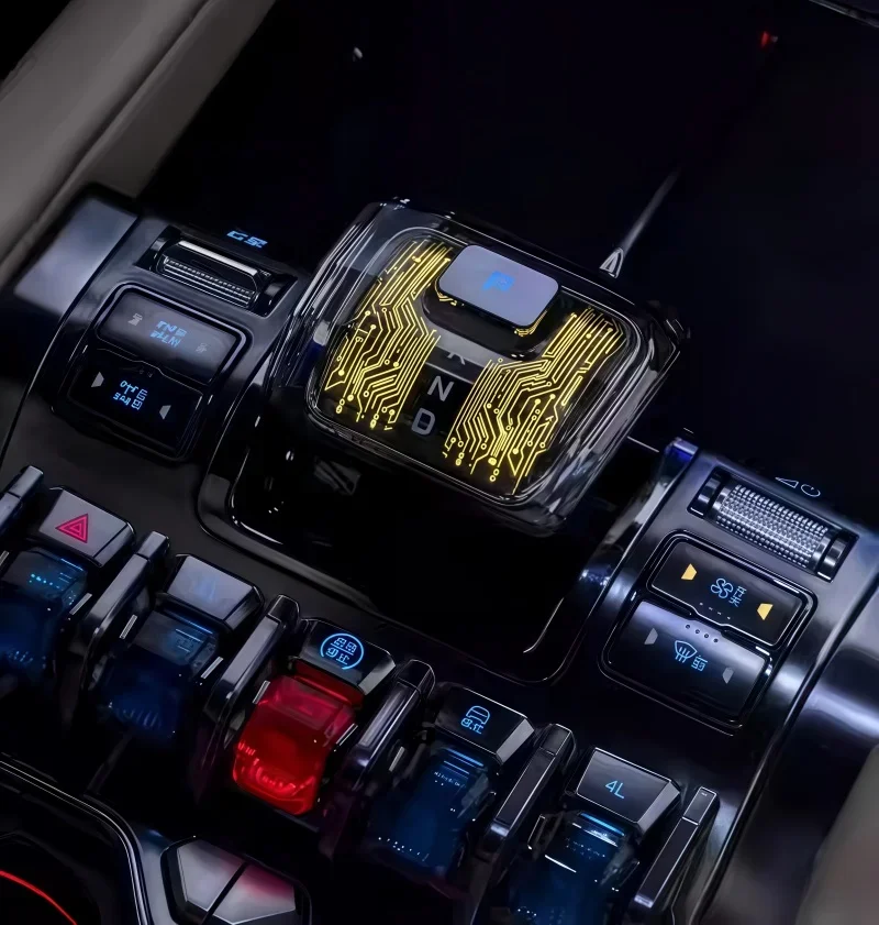 مقبض تروس كريستالي مضيء للسيارة مناسب لـ BYD ليوبارد 8 2024 2025 التحكم المركزي الخيال العلمي مقبض تروس مضيء ملحقات الرأس