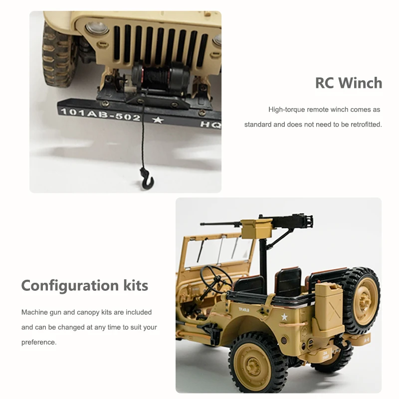 Coolbank RC Car 1/14 1941-1945 Willys Jeep  MB 2.4G 4WD RTR Crawler Climbing Scale Military Truck Off-road Car Vehicle Boys Toys