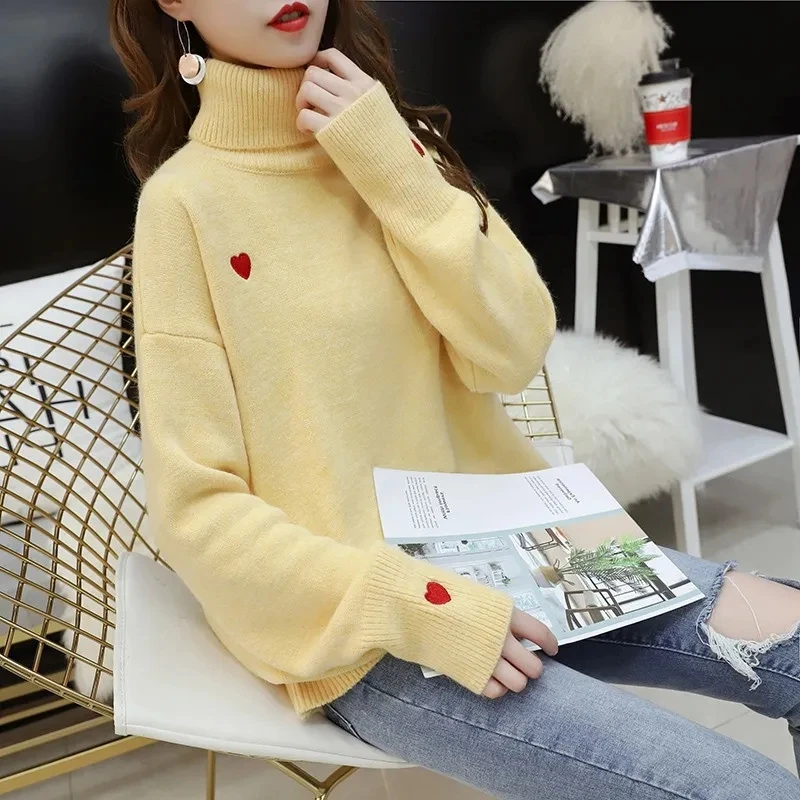 

Korean Top Embroidery Heart Sweater Women Solid Pullovers Knitted Winter Clothes Women Harajuku Shirt Oversized Sweater