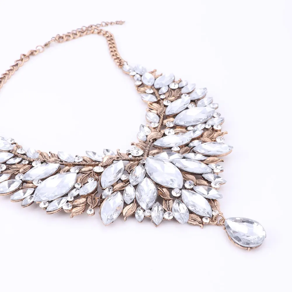 Retro Style Nigerian Wedding African Beads Jewelry Sets White Crystal Necklace Earrings Set Party Wedding Dubai Jewelry Set