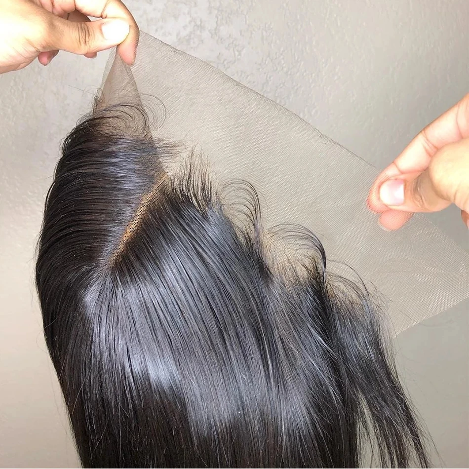 Mechones rectos de hueso con encaje Frontal 13x4 HD con extensiones, cabello humano brasileño, 3 mechones con cierre para mujer