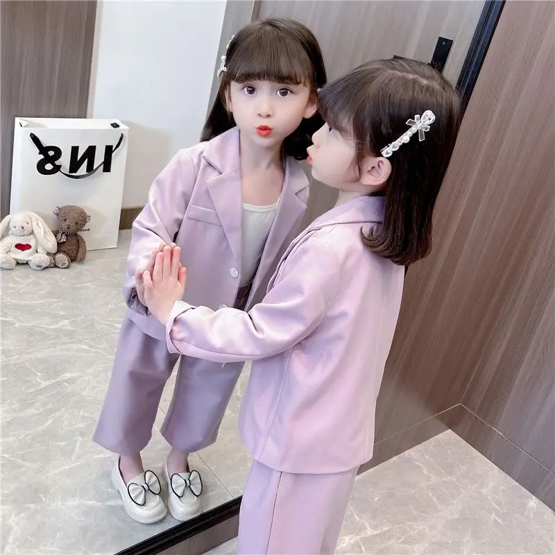 Children's Fashion Cotton Blaze New Baby Thin Girl Long Sleeve Blazer 2-piece Creative Girls' Breathable Blazer Coat Pants LF992