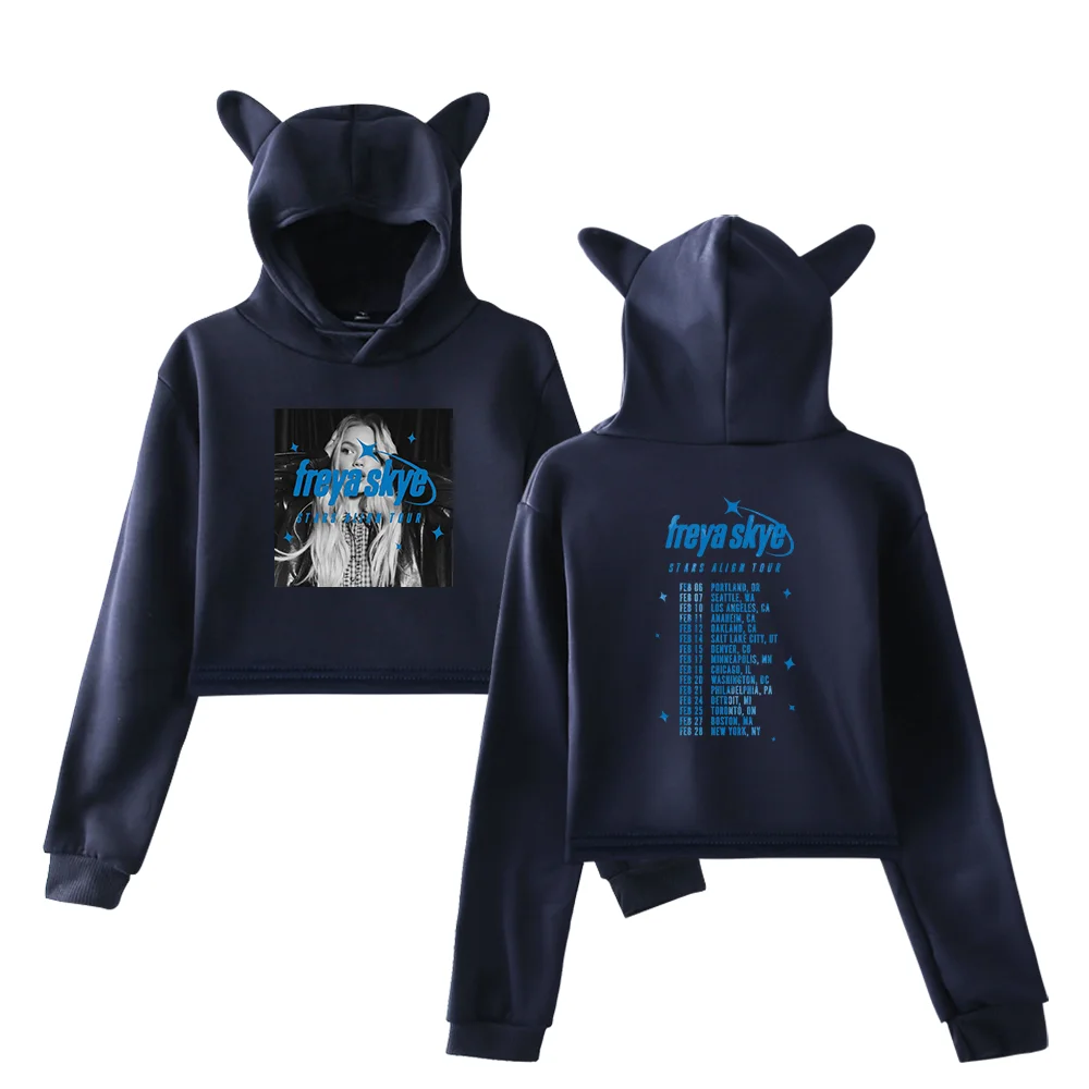 Freya Skye Stars Align Cat Ear Hoodie 2026 TOUR Merch Short Hoodie for WomenStreetwear Crop Tops Long Sleeve
