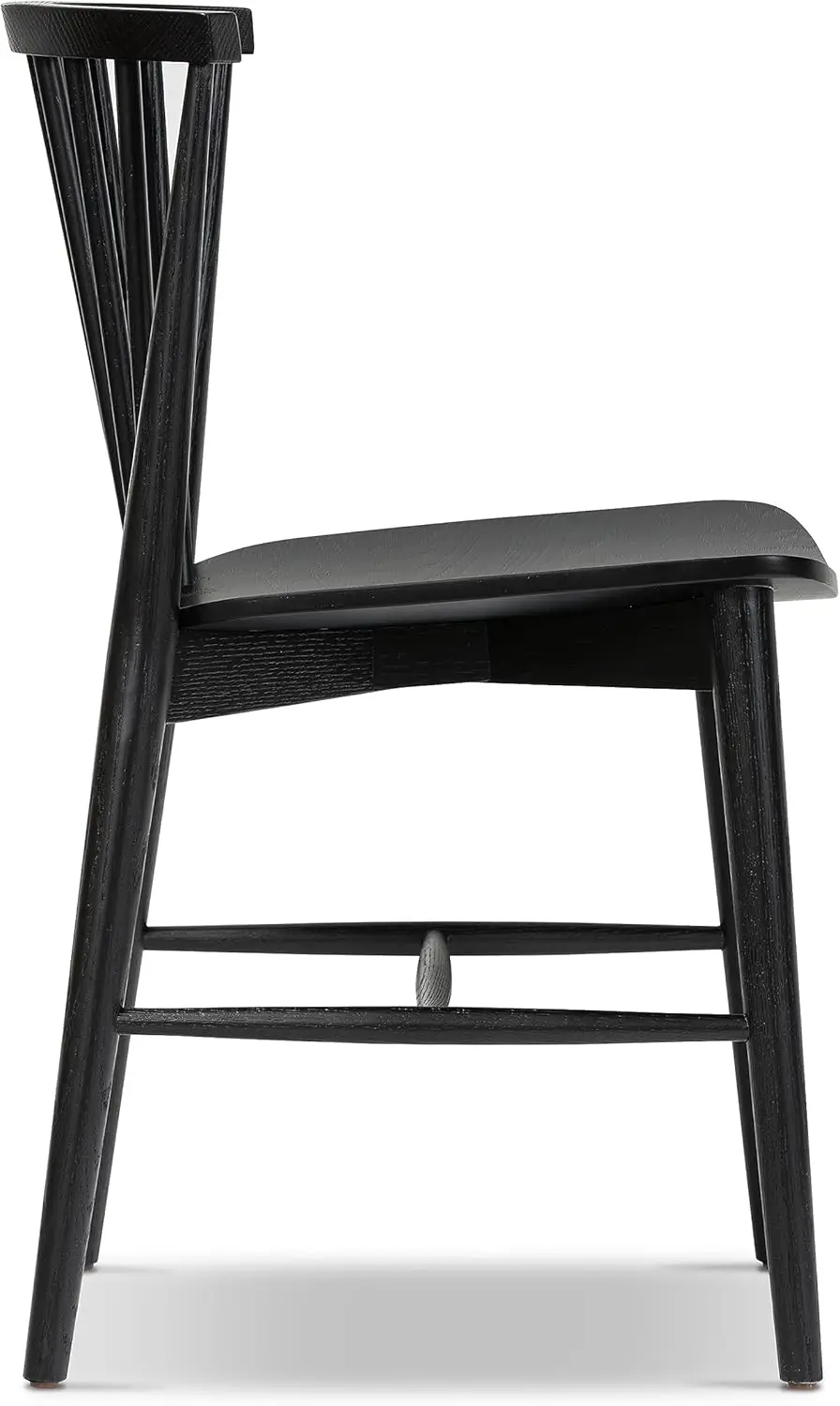 كرسي طعام من خشب الجوز على طراز منتصف القرن مع ظهر مغزل منحوت - إطار من خشب الجوز الأمريكي الصلب، تصميم منقوش