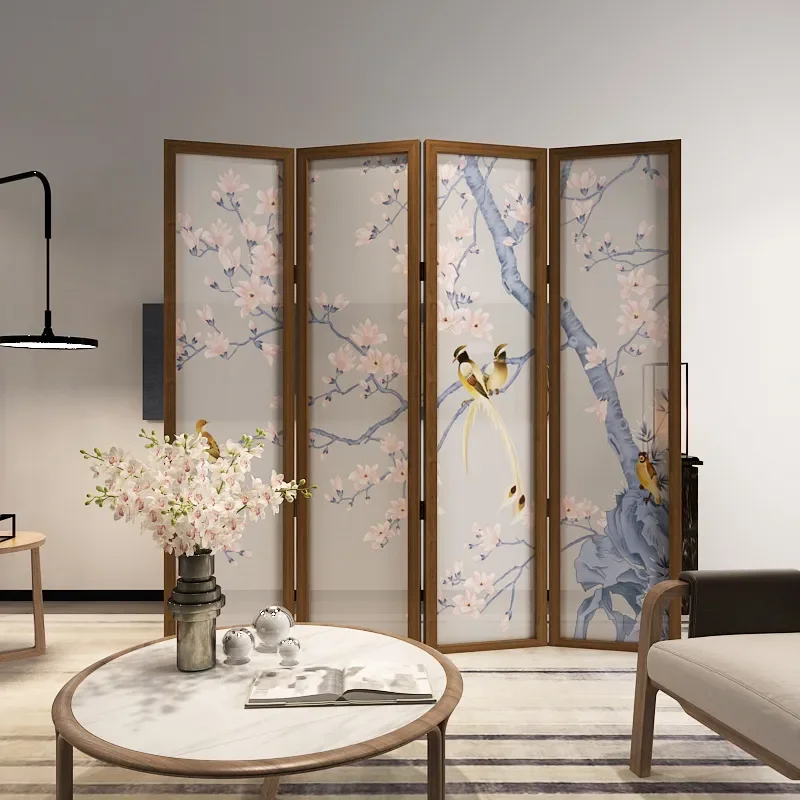 New Chinese Style Folding Screen Partition for Modern Simple Living Room Home Decor Movable Room Divider for Tea Room Flower