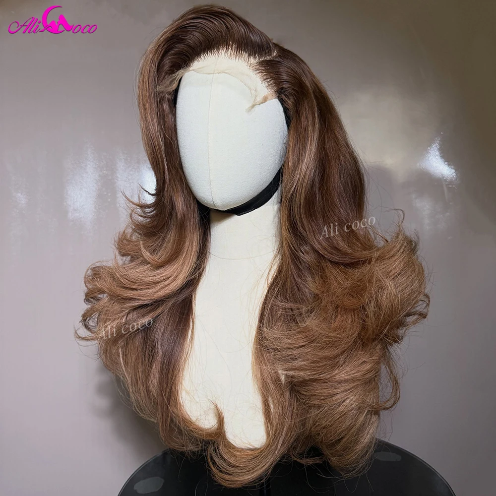 Glueless Drawstring with Tape Closure Wigs Pre-cut 180 Density Invisible HD Real Human Hair Lace Front Body Wave Ombre Ash Brown