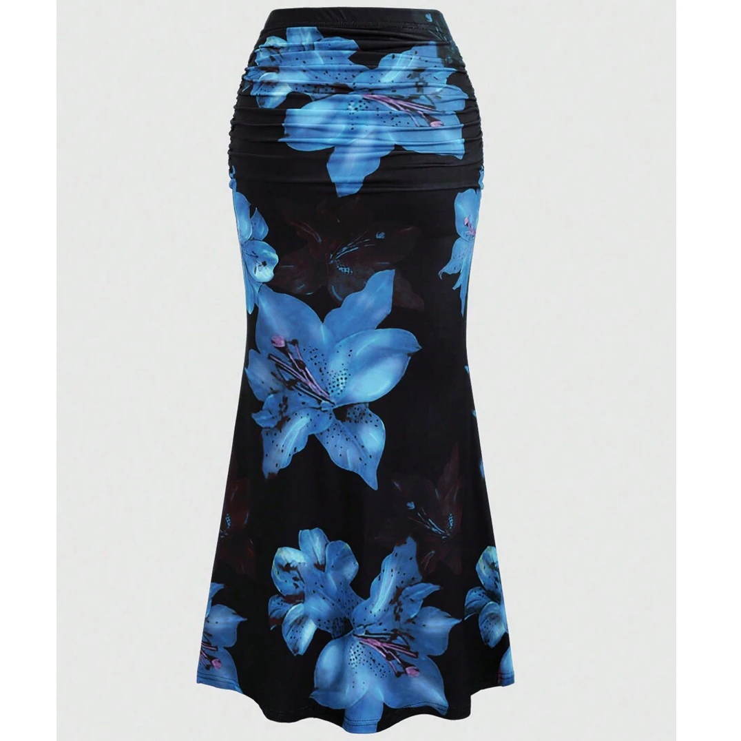 

Elegant Flower Fishtail Skirt for Women Fashionable Elegant Bodycon Ruched Ruffle Hem Long Skirt for Daily Vacation