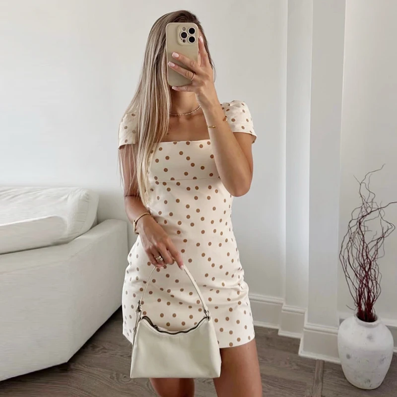 HXAO Mini Polka Dot Kleid Damenkleid Sommer 2026 Süßes Bodycon Rückenfreies Kurzarm-Kleid für Damen Elegantes Urlaubskleid – Detail 10
