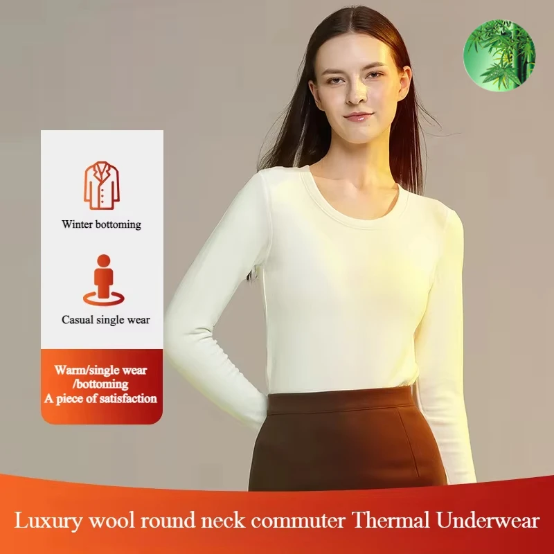 Women's Thermal One Piece Suit Solid Color Heating Underwear Winter Wool Silk Bamboo Fiber Thermals Clothing Warm Ladies Tops