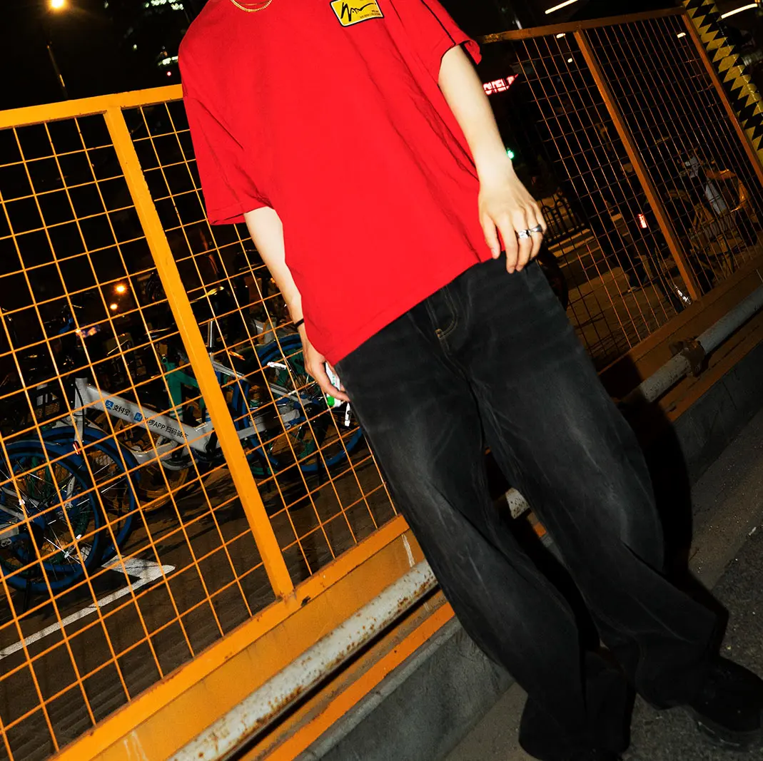 

Мужские джинсы из выстиранного денима, свободные, прямого кроя, с эффектом потертости, из плотного хлопка, модные, трендовые, повседневные