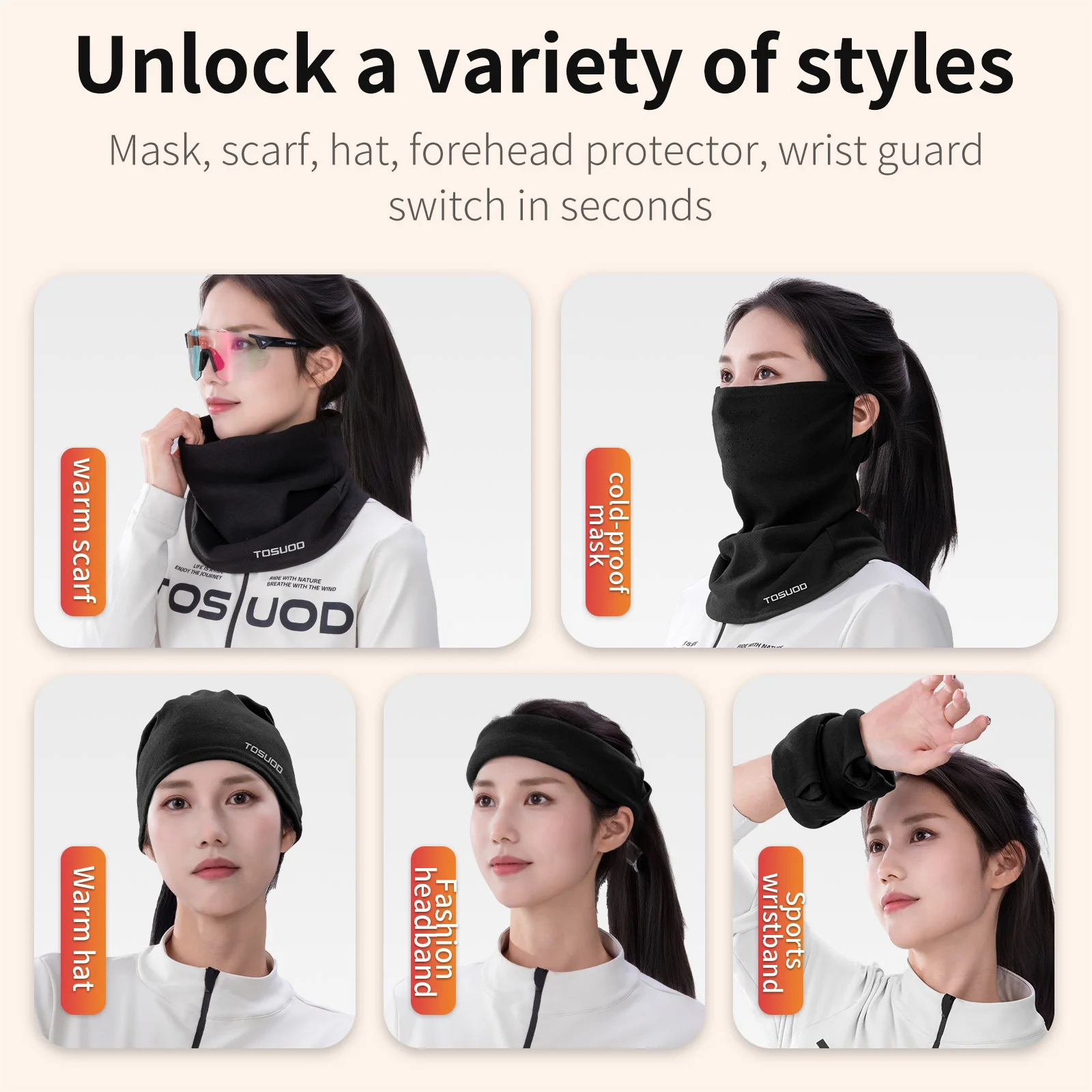 TOSUOD Masker Wajah Musim Dingin Tahan Dingin Hangat Tahan Angin Melepaskan Keringat Penutup Kepala Ski Bersepeda Skating Masker Wajah Sepeda Motor