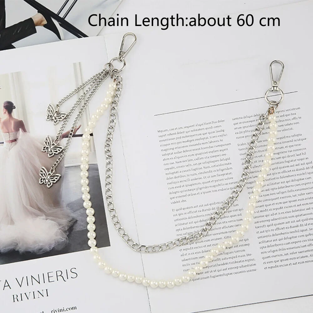 จี้ผีเสื้อสไตล์ฮิปฮอปโซ่โลหะสไตล์วินเทจกางเกงยีนส์สายโซ่หลายชั้นประดับไข่มุกเอว