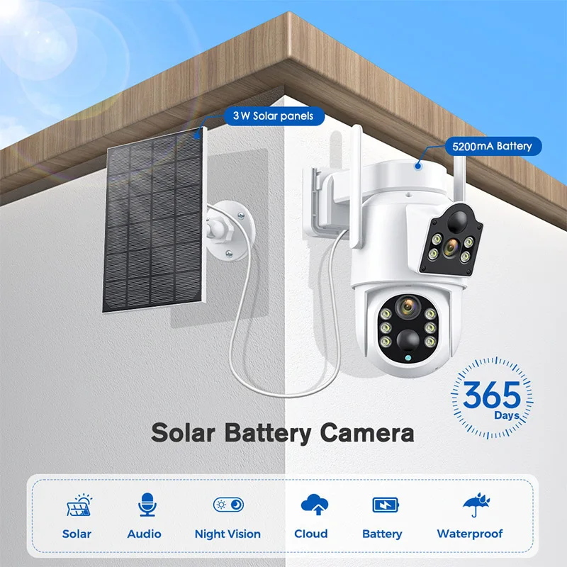 6MP Double Lens Outdoor Solar Camera PTZ 8 Cameras 16 Channel WIFI NVR 12