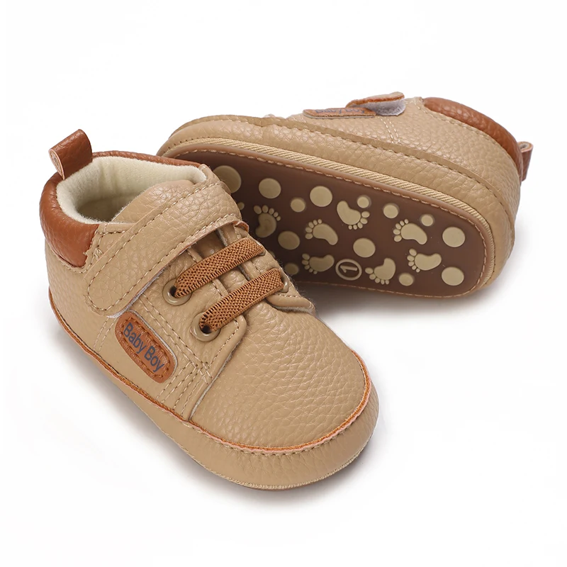 Babyschuhe mit Obermaterial für Frühling und Herbst, PU-Gummisohle, rutschfest, geeignet für 0–1 Jahre alte Babyschuhe, Wanderschuhe