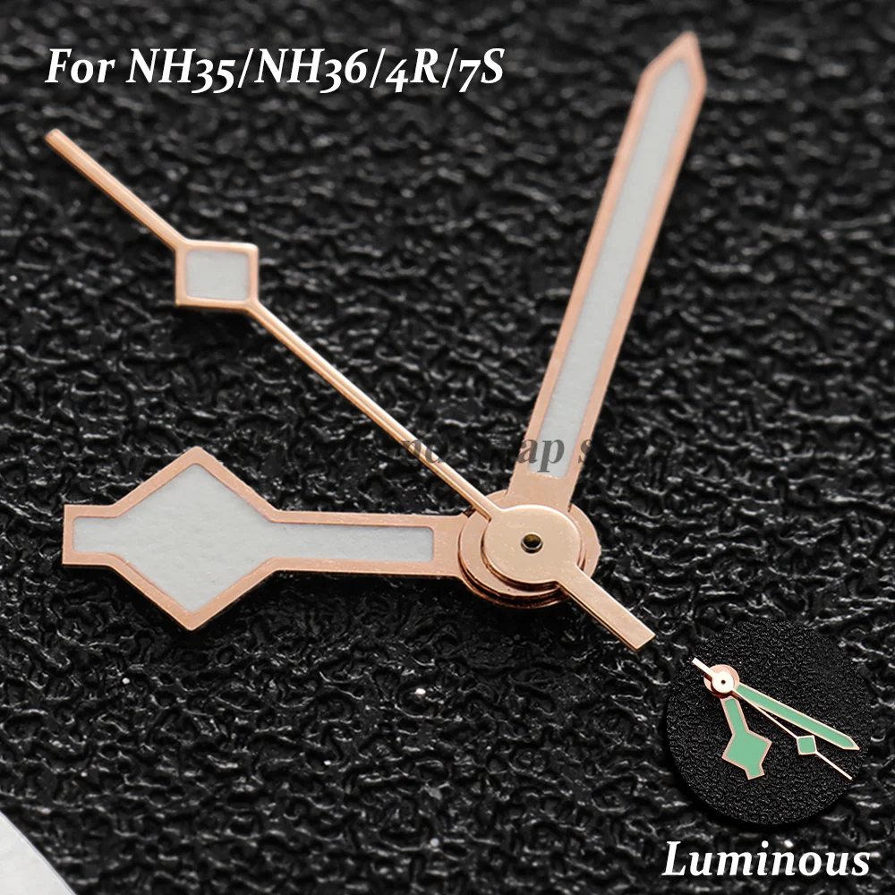Watch Hands 9.25*13.75*13.75mm Snowflake Green Luminou Needle for NH35A NH36 4R 7S Movement Rose Gold White BLue Siver Pointers