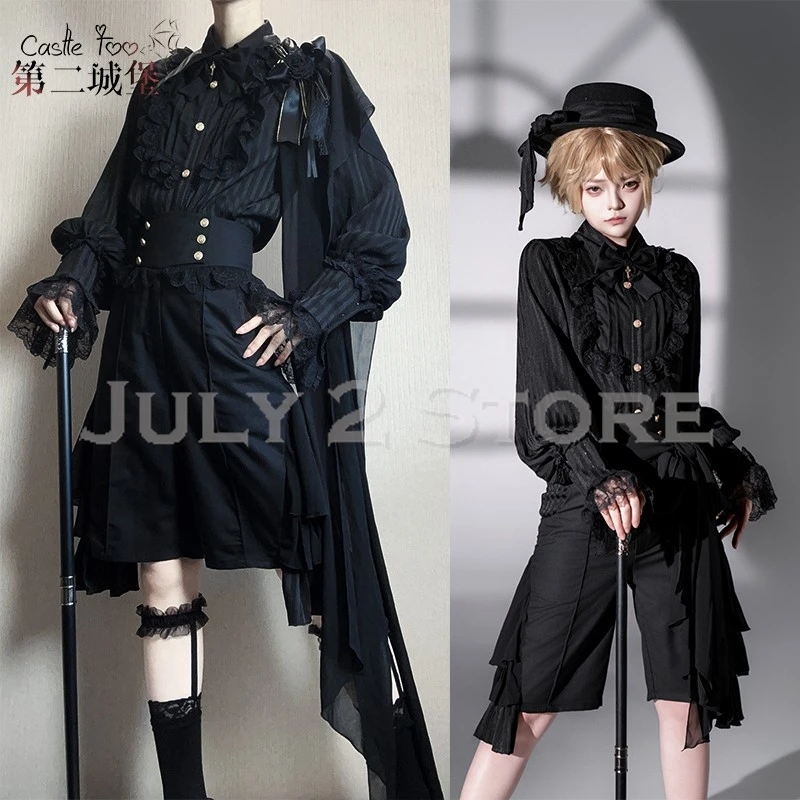 2 يوليو مخزن المرأة جيراي كي Ouji نمط الزي لوليتا القرون الوسطى بلوزة يتوهم بدلة سوداء تأثيري القوطية السراويل Uni #3