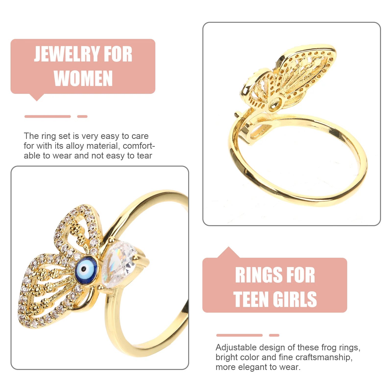 

Butterfly Ring Rings for Women The Rhinestone Statement Cute Teen Evil Eye Butterflies Adjustable