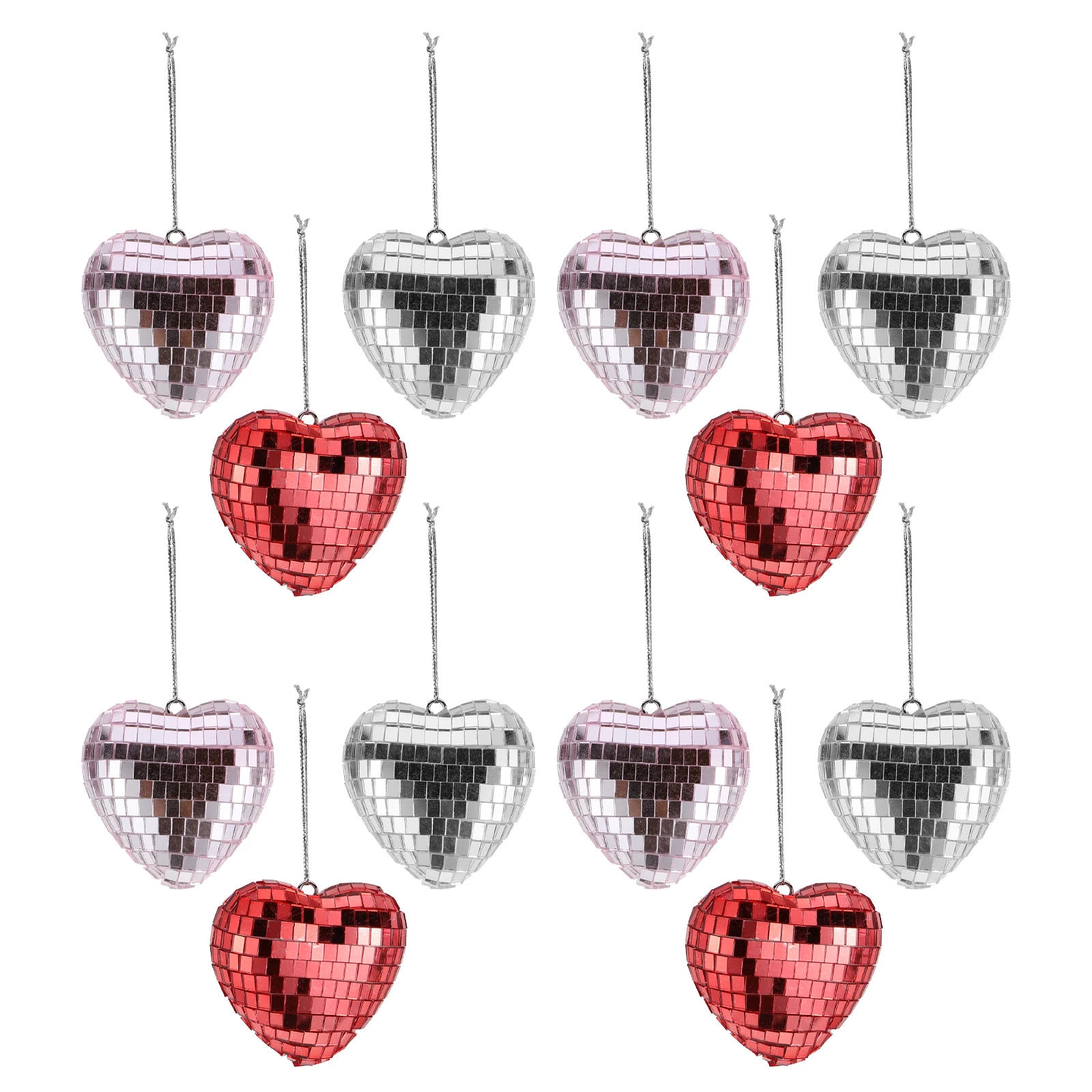 

12pcs Heart Shaped Mirror Ball Hanging naments Plastic Disco Decorations Christmas Wedding Party Valentine Reflective