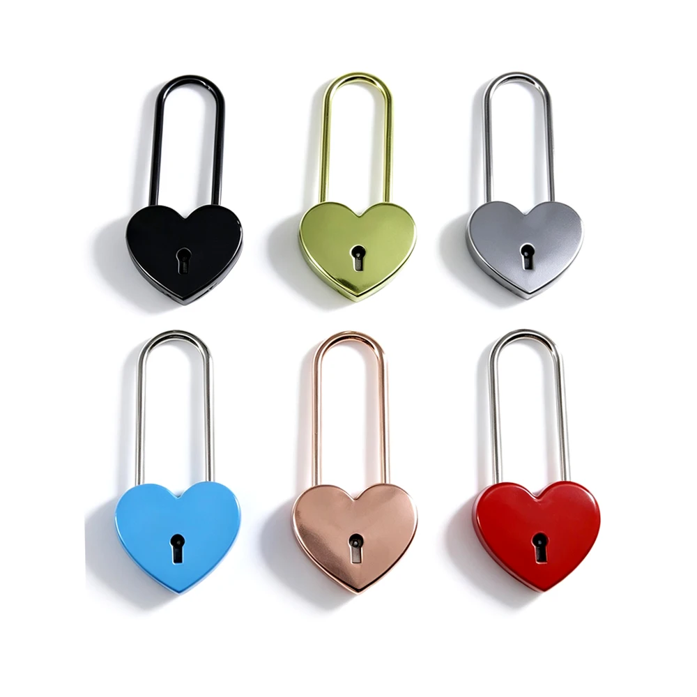 Heart Shaped Love Padlock Long Shackle Couple Promise Lock Scenic Spot Wish Bridge Lovers Souvenir Valentine Wedding Gift