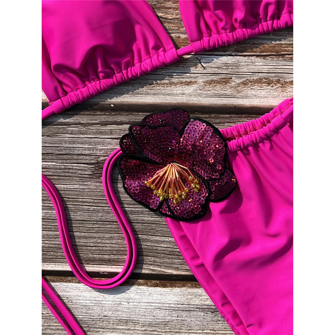 Sexy 3D-Blumen-Neckholder-Bikini mit Trägern, Damen-Badeanzug, zweiteiliges Bikini-Set, gepolsterter Badeanzug, Badebekleidung, Schwimmanzug V6835 – Detail 14