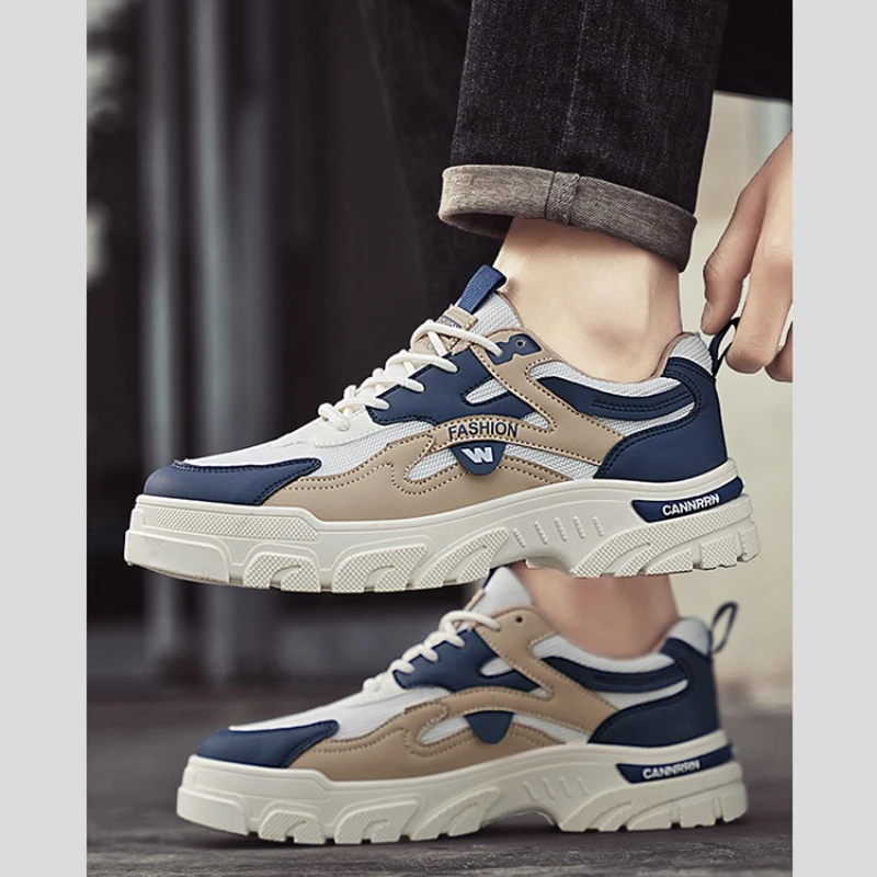 Fashion Low-top Platform Shoes for Men Summer Comfortable Mesh Breathable Sneakers Outdoor Leisure Light Lace-up Skateboard Shoe